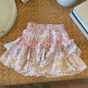 LoveShackFancy Pink Floral Mini Skirt